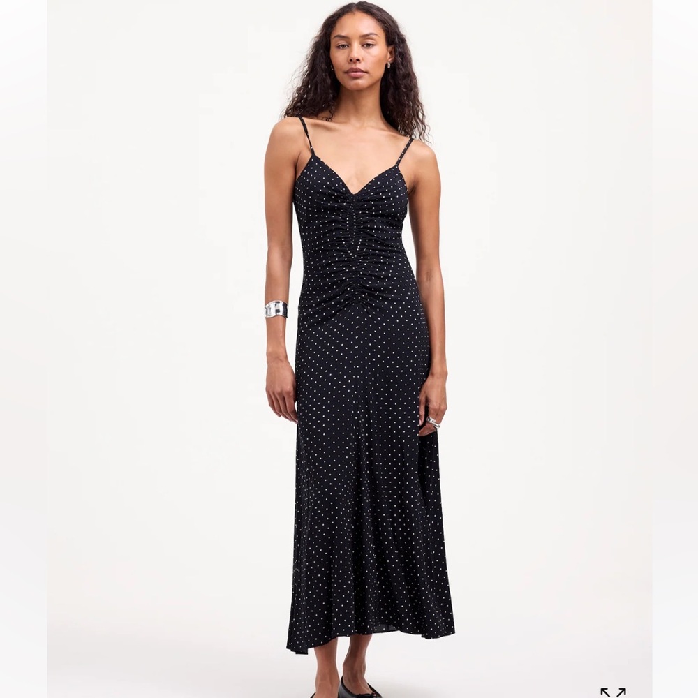 Madewell Ruched High-Low Midi Dress in Polka Dot 6 new